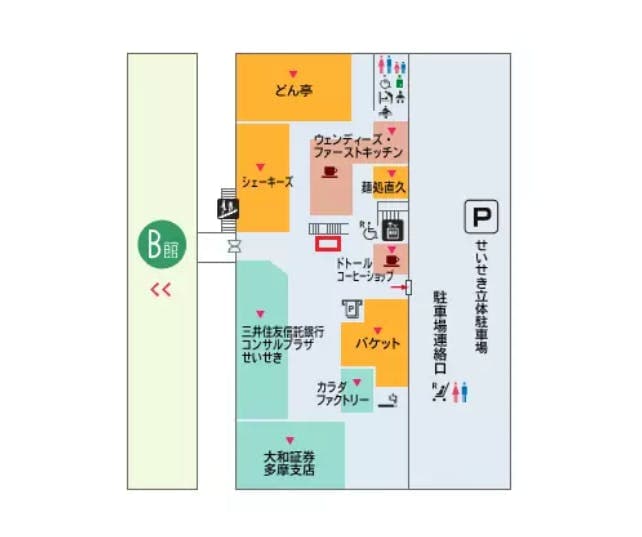 B館側 物販やプロモーションイベントに適したレストラン・カフェフロアイベントスペースの図面・フロアマップ
